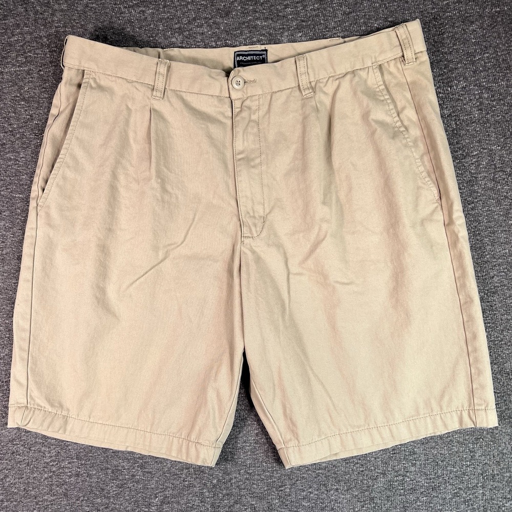 Architect Chino Shorts Mens 37W Khaki Pleated Casual Cotton Twill Relaxed Fit